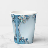 Blue Ornate Floral Paper cup Papieren Bekers (Voorkant)