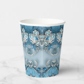 Blue Ornate Floral Paper cup Papieren Bekers (Rechts)