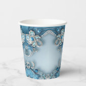 Blue Ornate Floral Paper cup Papieren Bekers (Voorkant)