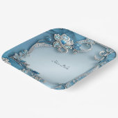 Blue Ornate Floral Paper Plate Papieren Bordje (Gebogen)