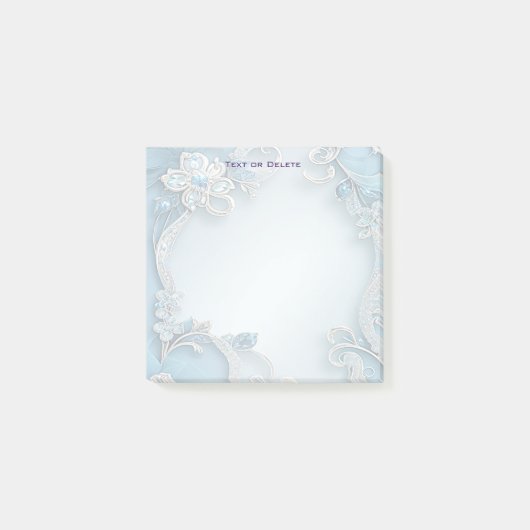 Blue Ornate Floral Post it Notes (Voorkant)