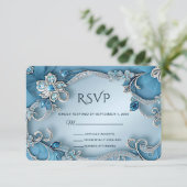 Blue Ornate Floral RSVP Card (Staand voorkant)