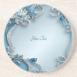 Blue Ornate Floral Sandstone Coaster Zandsteen Onderzetter