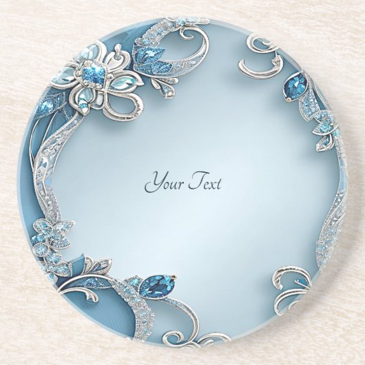 Blue Ornate Floral Sandstone Coaster Zandsteen Onderzetter (Voorkant)
