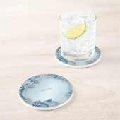 Blue Ornate Floral Sandstone Coaster Zandsteen Onderzetter (Zijkant)