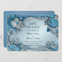 Blue Ornate Floral Save The Date