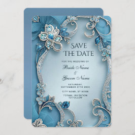 Blue Ornate Floral Save The Date