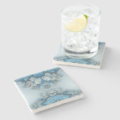 Blue Ornate Floral Stone Coaster Stenen Onderzetter (Zijkant)