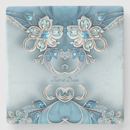 Blue Ornate Floral Stone Coaster Stenen Onderzetter