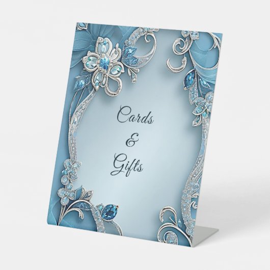 Blue Ornate Floral Tabletop Signs Reclamebord Met Voetstuk (Voorkant)