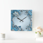 Blue Ornate Floral Wall Clock Vierkante Klok (Huis)