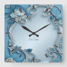 Blue Ornate Floral Wall Clock Vierkante Klok