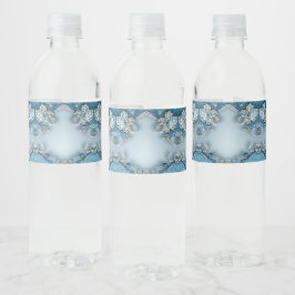 Blue Ornate Floral Water Bottle Label Waterfles Etiket