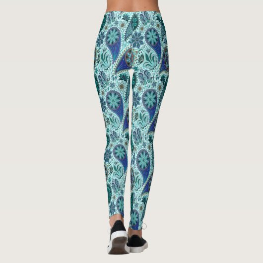 Blue Ornate Paisley Pattern Leggings (Achterkant)