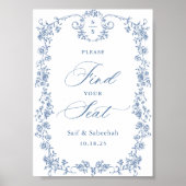 Blue Ornate Victorian Grace Find Your Seat Sign Poster (Voorkant)