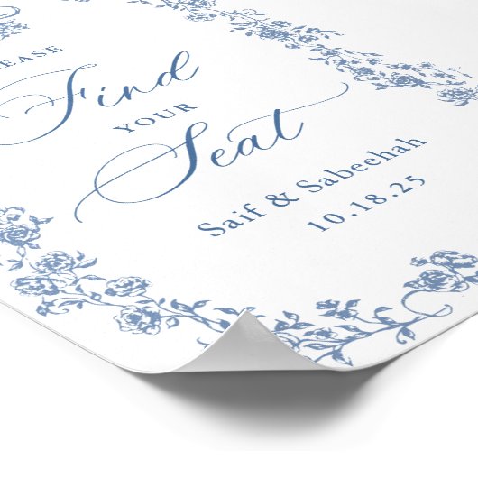 Blue Ornate Victorian Grace Find Your Seat Sign Poster (Hoek)