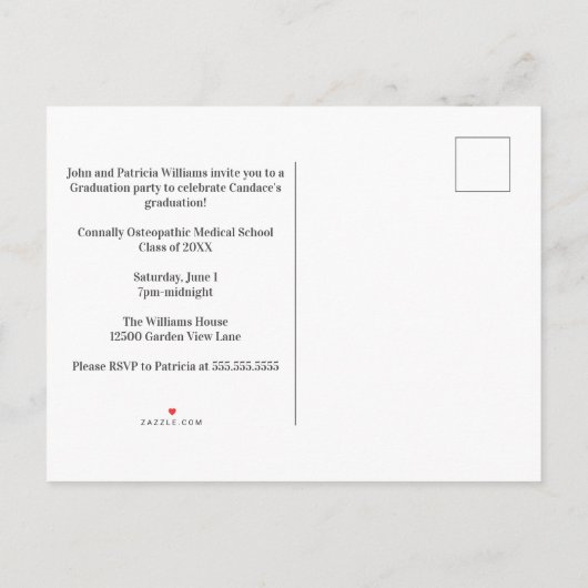 Blue Osteopathic Medical School Afstudeerfeest Uitnodiging Briefkaart (Achterkant)