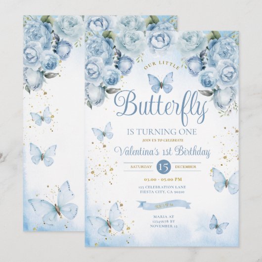 Blue Our Little Butterfly wordt één goud Kaart (Voorkant / Achterkant)