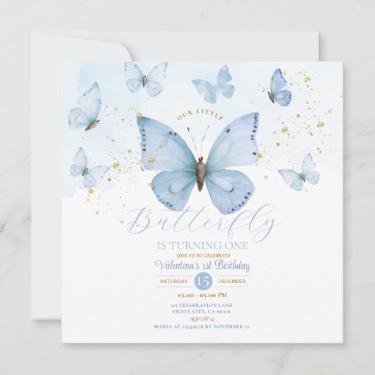 Blue Our Little Butterfly wordt één goud Kaart (Voorkant)