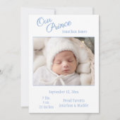 Blue Our Prince Fotojongen Baby Geboorteaankondigi Aankondiging (Voorkant)