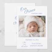 Blue Our Prince Fotojongen Baby Geboorteaankondigi Aankondiging (Voorkant / Achterkant)