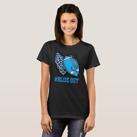 Blue Out Football Tackle Diabetes Warrior Heart Le T-shirt (Voorkant volledig)