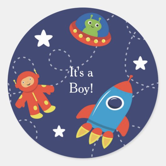 Blue Outer Space Alien Baby gepersonaliseerde Stic Ronde Sticker (Voorkant)
