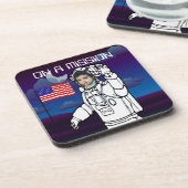 Blue Outer Space American Flag Astronaut Photo Bier Onderzetter (Linkerzijde)