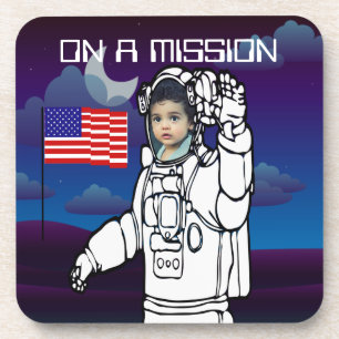 Blue Outer Space American Flag Astronaut Photo Bier Onderzetter