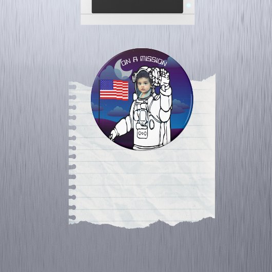 Blue Outer Space American Flag Astronaut Photo Magneet