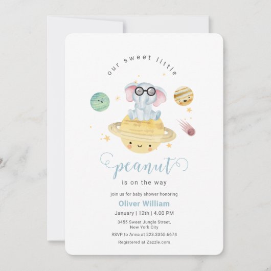 Blue Outer Space Elephant Baby Shower  Kaart (Voorkant)