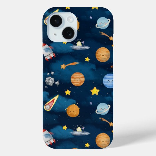 Blue Outer Space Planets Seamless Pattern Case-Mate iPhone Case (Achterkant)