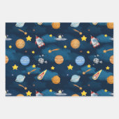  Blue Outer Space Planets Seamless Pattern Inpakpapier Vel (Voorkant 3)