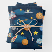  Blue Outer Space Planets Seamless Pattern Inpakpapier Vel (In situ)