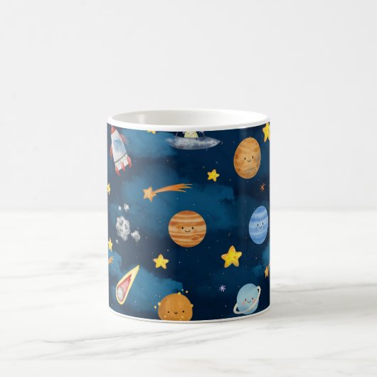  Blue Outer Space Planets Seamless Pattern Koffiemok (Center)