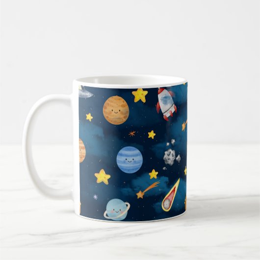  Blue Outer Space Planets Seamless Pattern Koffiemok (Links)