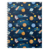 Blue Outer Space Planets Seamless Pattern Notitieboek (Voorkant)