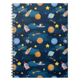 Blue Outer Space Planets Seamless Pattern Notitieboek