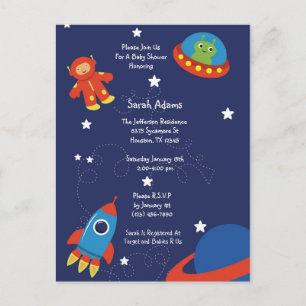 Blue Outer Space UFO Baby shower Briefkaart
