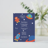 Blue Outer Space UFO Baby shower Briefkaart (Staand voorkant)