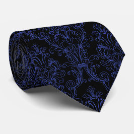 Blue Outline Black Damask Wedding Stropdas