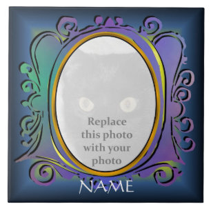 Blue Oval Photo Lijst met Name Tile Tegeltje