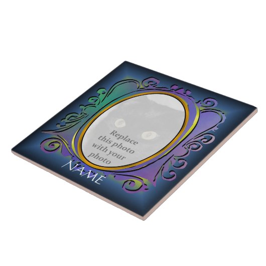 Blue Oval Photo Lijst met Name Tile Tegeltje (Zijkant)