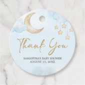 Blue Over the Moon Baby Shower  Bedankjes Labels (Voorkant)