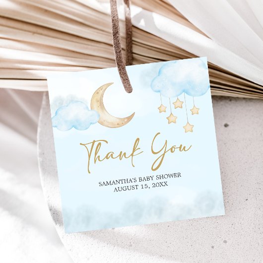 Blue Over the Moon Baby Shower  Bedankjes Labels