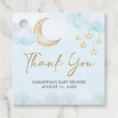 Blue Over the Moon Baby Shower  Bedankjes Labels (Voorkant)