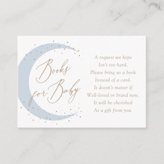 Blue Over the Moon Baby shower Boeken voor Baby Informatiekaartje (Voorkant)