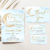 Blue Over the Moon Baby Shower  Kaart