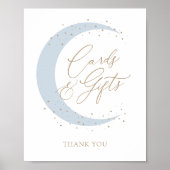 Blue Over the Moon Baby shower Kaarten en geschenk Poster (Voorkant)