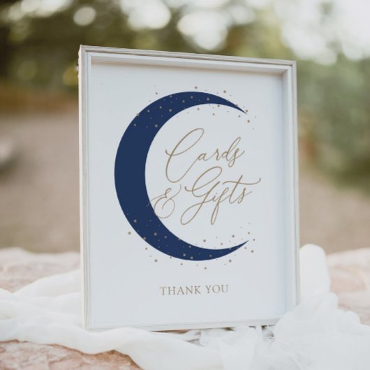 Blue Over the Moon Baby shower Kaarten en geschenk Poster